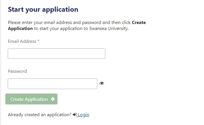 Swansea University Create account