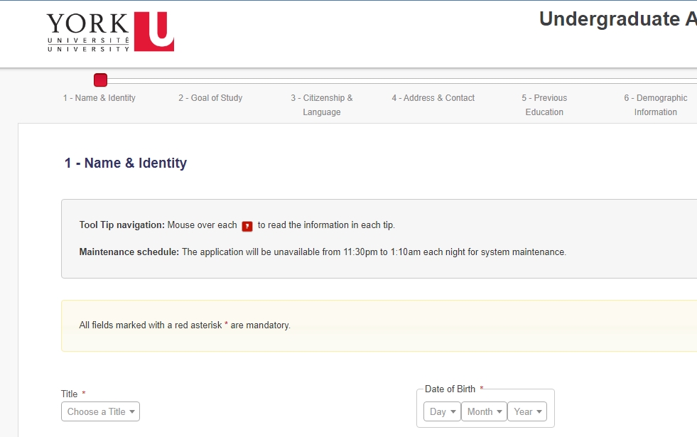 York University Undergraduate Application