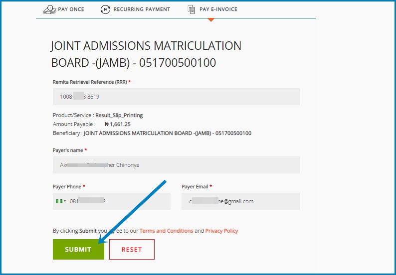 JAMB result slip payment on remita