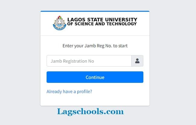 LASUSTECH Post UTME form login page