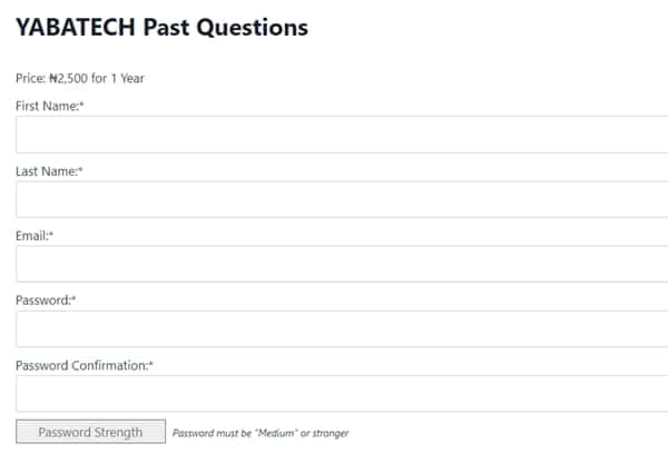 YABATECH Past Question Registration Page