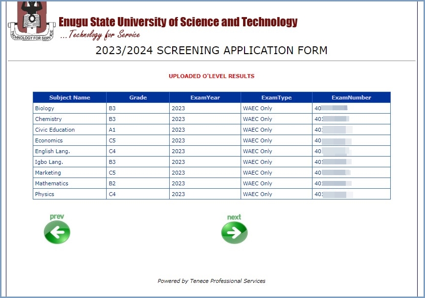 ESUT Post UTME O'level upload