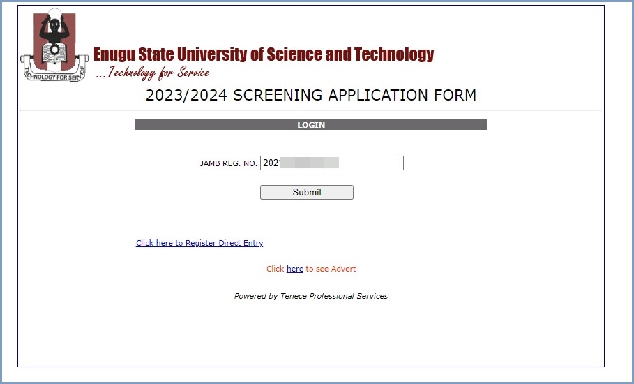 ESUT Post UTME Portal