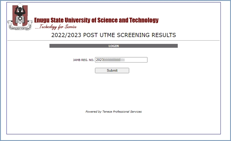 ESUT Post-UTME result checker portal