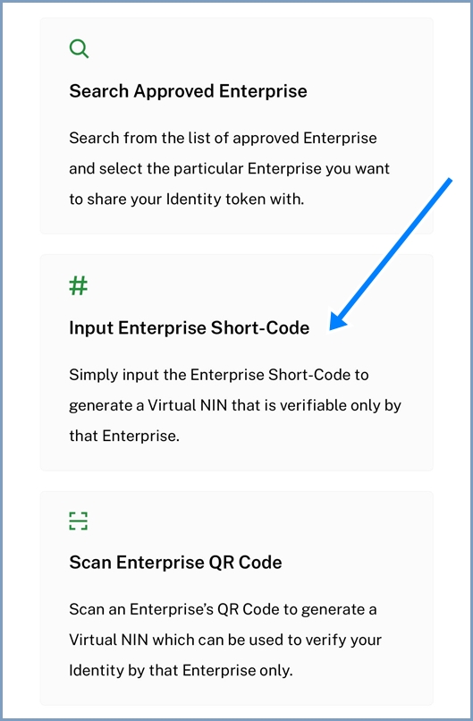 input vnin enterprise short code