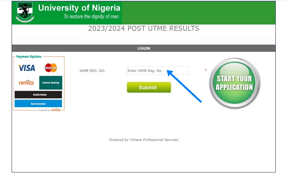 UNN Post-UTME Result checker page