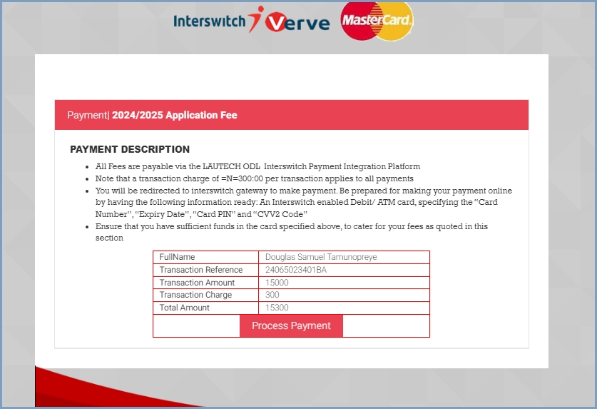 LAUTECH ODL Form Payment