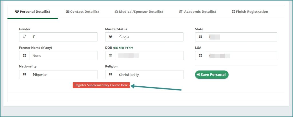 register UNIUYO supplementary form